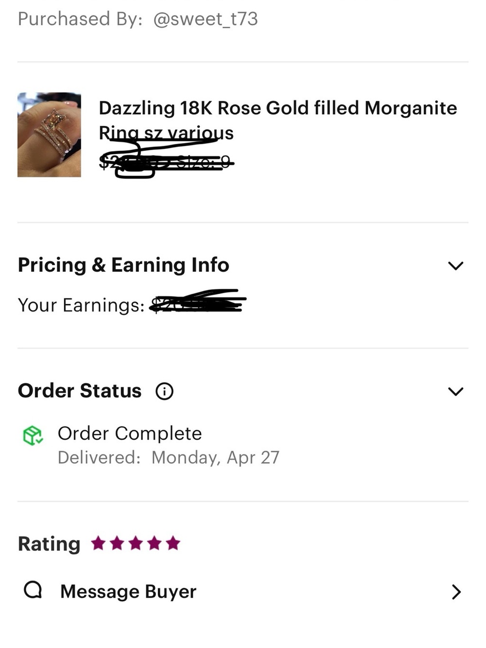 Dazzling 18K Rose Gold filled Morganite Ring sz various - Picture 4 of 4